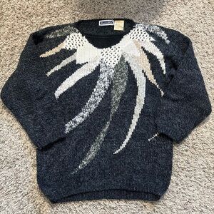 Vintage Wool Blend Black Neutral White Sweater Size Medium